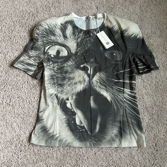 Tory Burch Cat Printed T Shirt Gray Cat Portrait Size 10 - Picture 1 of 12